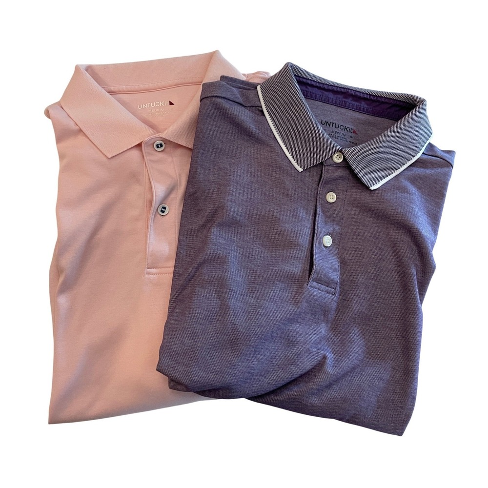 UNTUCKit Mens Polo Shirt Lot 2 Beaux Contrast Pink Purple Medium Pima Cotton